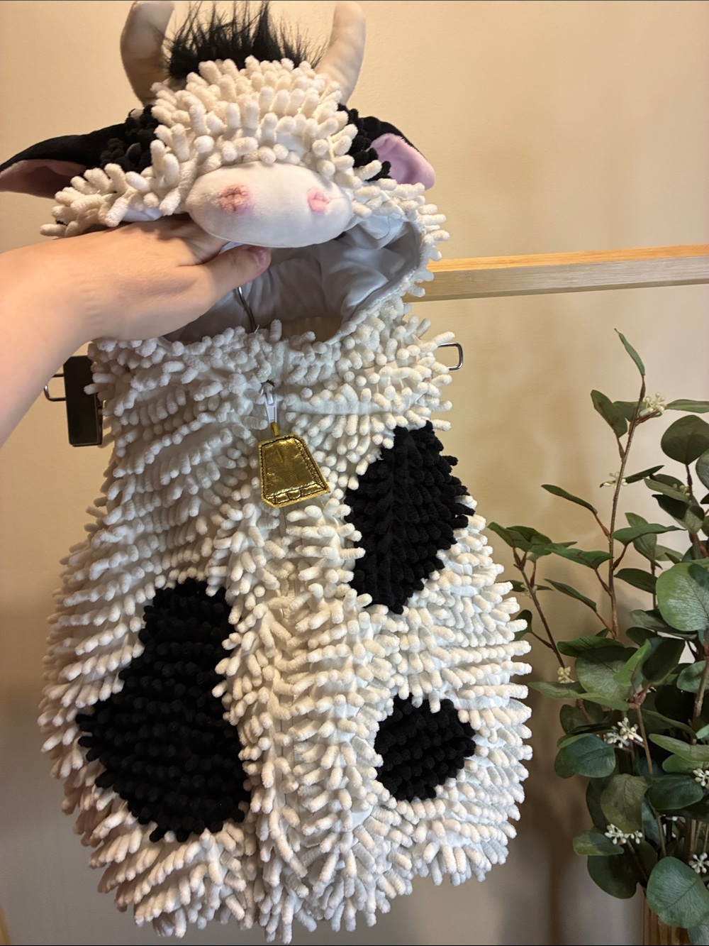 Kids Plush Cow Costume Hoodie - White and Black